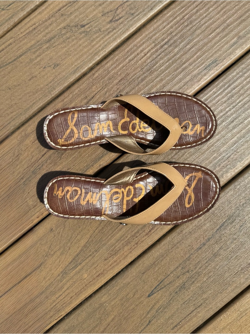 Sam Edelman Cork Wedge Thong Sandals Tan Gold Size 7.5